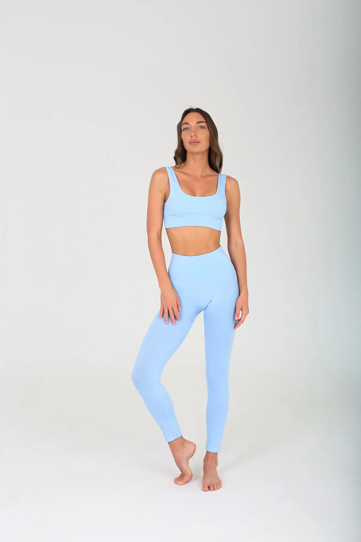 Nahtloses, geripptes Activewear Oberteil Blau